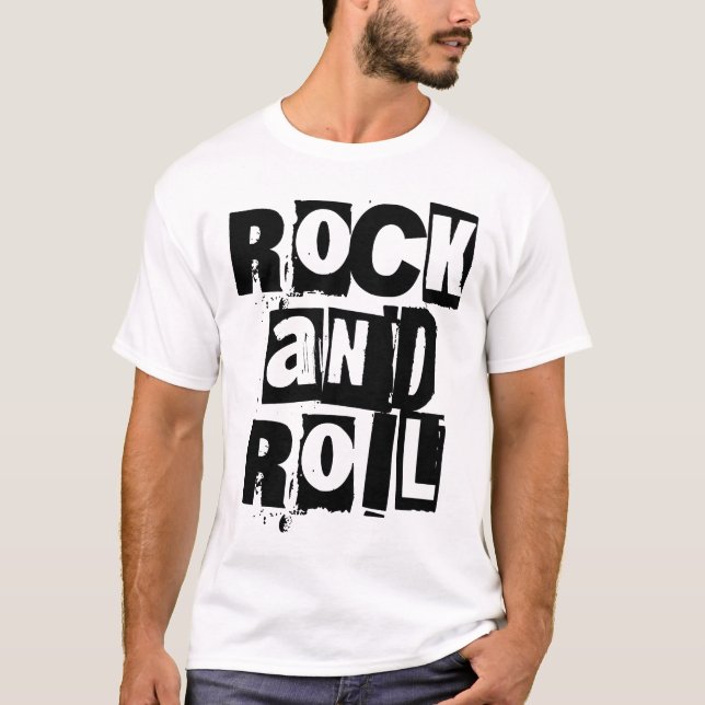 Rock and Roll bold and distressed logo design T Shirt (Framsida)