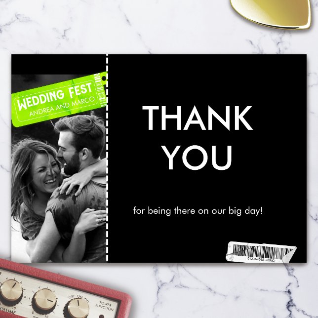 Rock and roll Bröllop Biljett-konsertkort för kons Tack Kort (Rock and Roll Wedding Ticket Concert Boarding Pass Thank You Card)