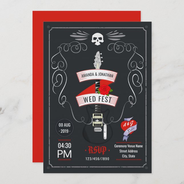 Rock and roll Bröllop Inbjudningar (Fram/baksida)