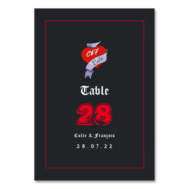 Rock and roll Bröllop Monogram Bordsnummer (Framsidan)