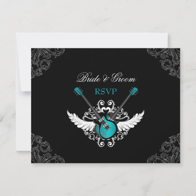 Rock and roll Bröllop Teal Black OSA kort (Framsida)