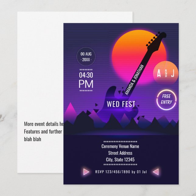 Rock and Roll Bröllopsinbjudan Inbjudningar (Fram/baksida)
