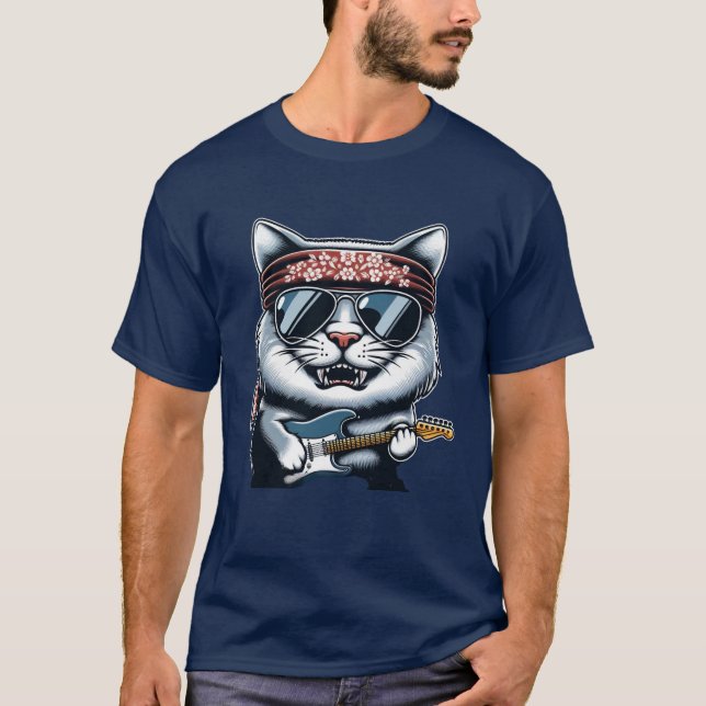 🎸 ’Rock and roll Cat with Guitar’ Tee 🐱 (Framsida)
