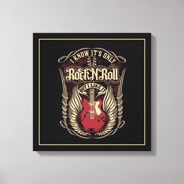 Rock and roll-citat med Guitar Canvastryck (Framsida)