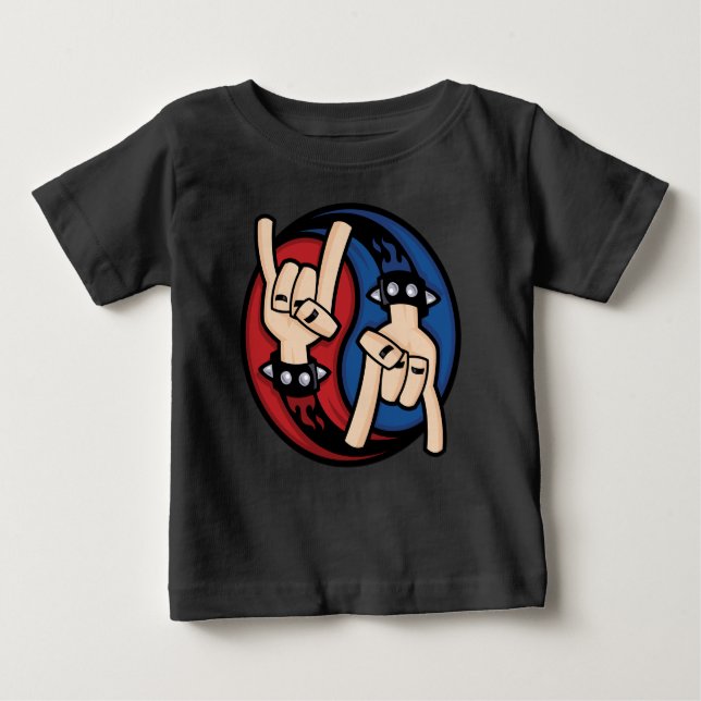 Rock and Roll Devil Horns Yin Yang T Shirt (Framsida)