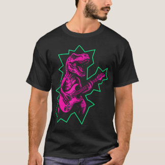 Rock And Roll Dinosaur Spelar Gitarr Punkrock T Shirt