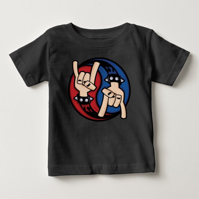Rock and Roll Djävulshorn Yin Yang T Shirt (Framsida)