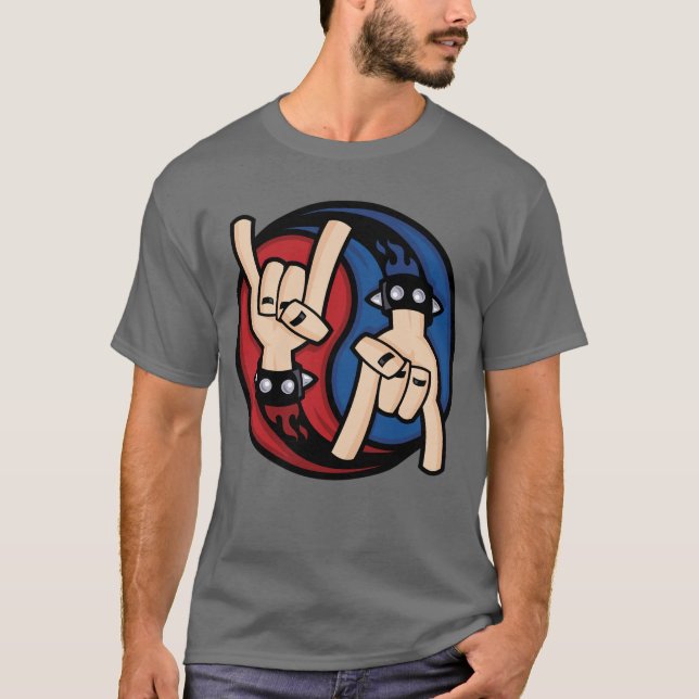 Rock and Roll Djävulshorn Yin Yang T Shirt (Framsida)