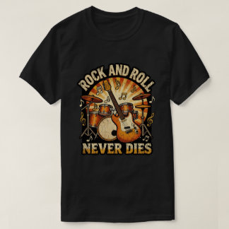 Rock and roll dör aldrig vintage gitarr & trumma T Shirt