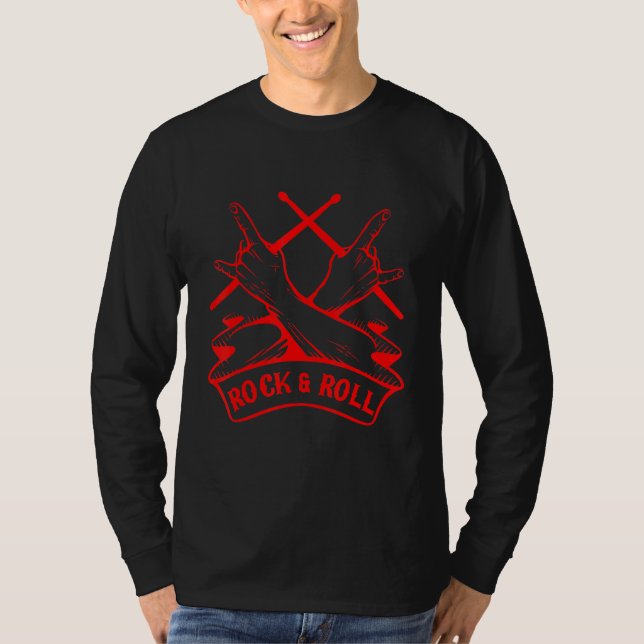 Rock and roll Drumsticks Musical Band Drumming Dru T Shirt (Framsida)