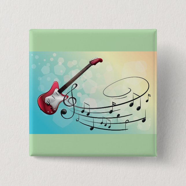 Rock and Roll Electric Guitar Swirling Music Notes Knapp (Framsida)