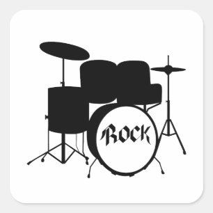 Rock and Roll elektrisk och akustisk trumorkester Fyrkantigt Klistermärke