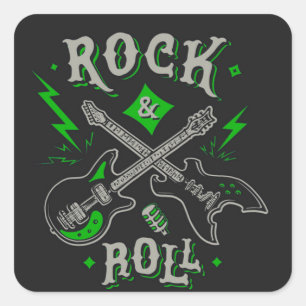 Rock and roll, elektriskt och akustiskt gitarr fyrkantigt klistermärke