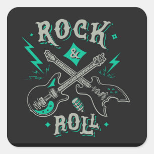 Rock and roll, elektriskt och akustiskt gitarr fyrkantigt klistermärke