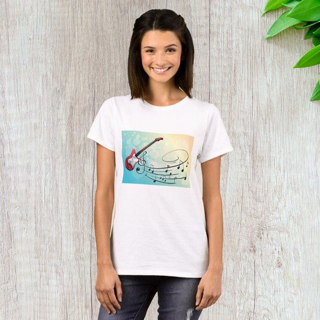 Rock and Roll Elgitarr Virvlande Musiknoter T Shirt (Skapare uppladdad)