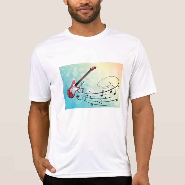 Rock and Roll Elgitarr Virvlande Musiknoter T Shirt (Framsida)