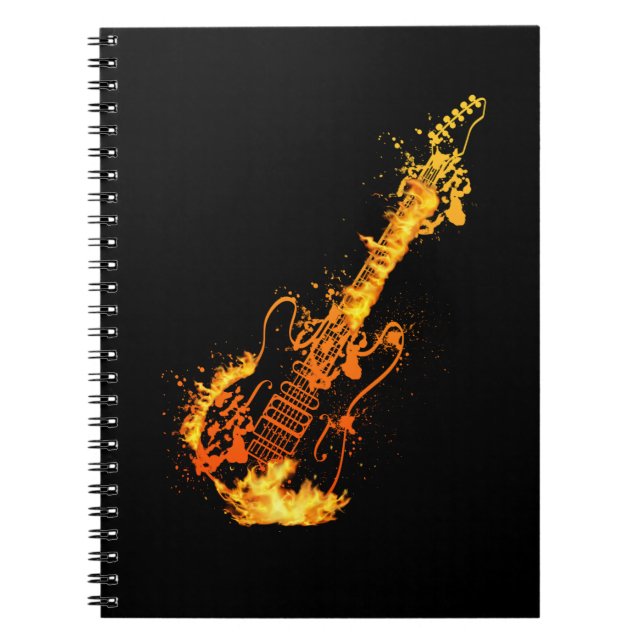 Rock and roll Flames Burning Guitar Anteckningsbok (Framsidan)