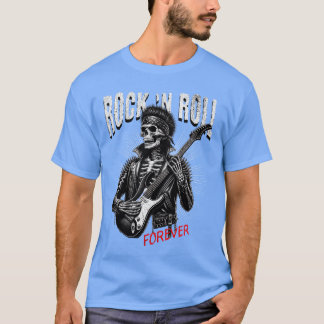Rock and Roll Forever Skelett som spelar gitarr Pu T Shirt