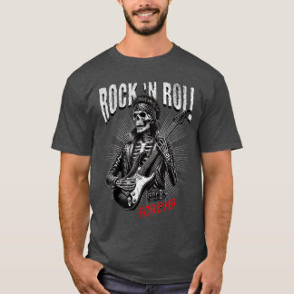 Rock and Roll Forever Skelett spelar gitarr punk T Shirt
