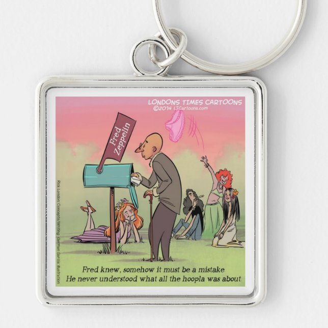 Rock And Roll Fredrik Rolig Fyrkantig Silverfärgad Nyckelring (Framsidan)