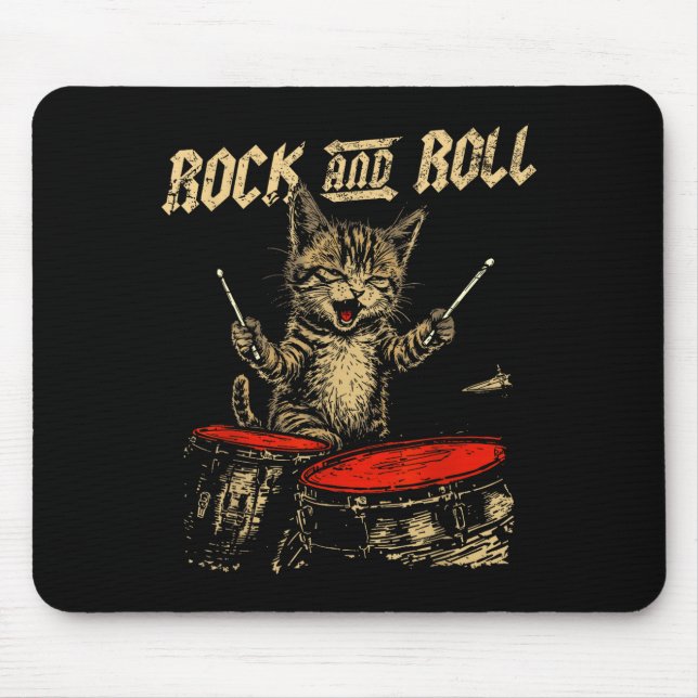 Rock And Roll Funny Cat Playing Drum For Men Women Musmatta (Framsidan)
