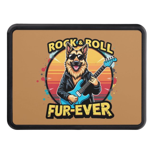 Rock and roll German Shepherd Retro Sunset Art Dragkroksskydd (Framsidan)