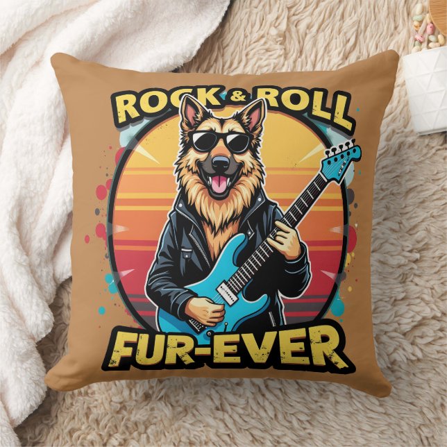 Rock and roll German Shepherd Retro Sunset Art Kudde (Filt)