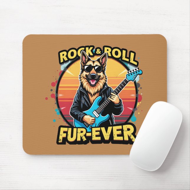 Rock and roll German Shepherd Retro Sunset Art Musmatta (Med mus)