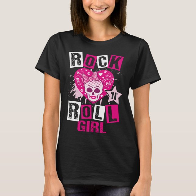 Rock And Roll Girl Music Dancing Concert Festival  T Shirt (Framsida)