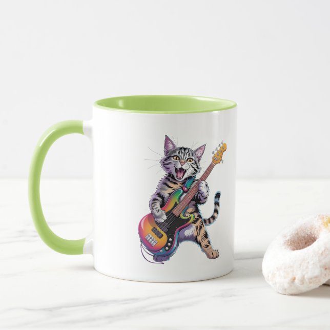 Rock And Roll gitarrspelande katt Mugg (Med munk)