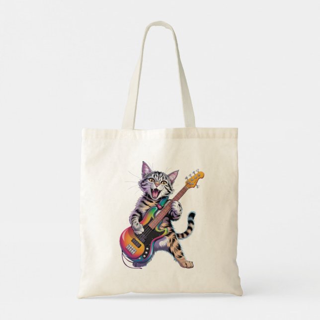 Rock And Roll gitarrspelande katt Tygkasse (Baksida)