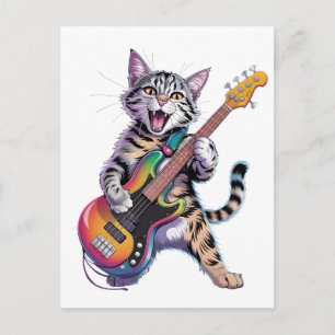 Rock And Roll gitarrspelande katt Vykort