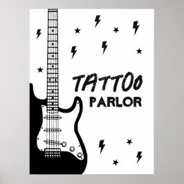 Rock and roll Guitar Birthday Tattoo Parlor Sign Poster