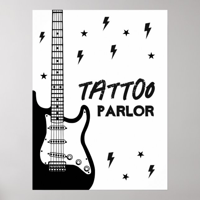 Rock and roll Guitar Birthday Tattoo Parlor Sign Poster (Framsidan)