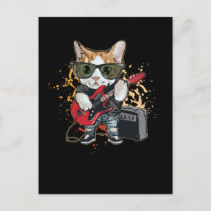 rock and roll Guitar Cat Musician Vykort