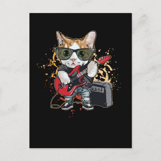 Rock and roll Guitar Cat Musician Vykort (Framsida)