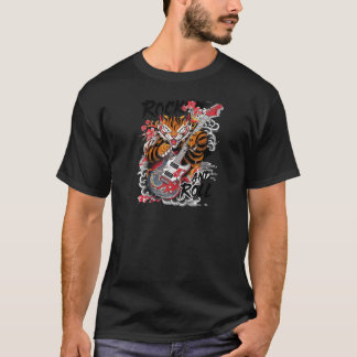 Rock and Roll Guitar Classic Japanese Tiger Tattoo T Shirt