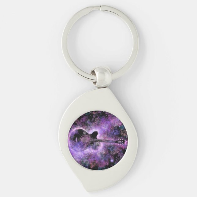 Rock and roll Guitar Keychain Swirl Silverfärgad Nyckelring (Framsidan)
