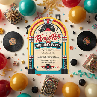 Rock and Roll-Jukebox Vintage Musik Födelsedag  Inbjudningar