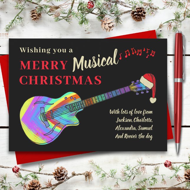 Rock and roll jul Guitar Julkort (Rock and roll Christmas guitar custom holiday greeting card with colorful funky electric guitar)