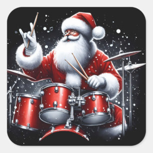 Rock and roll jul med jultomten fyrkantigt klistermärke