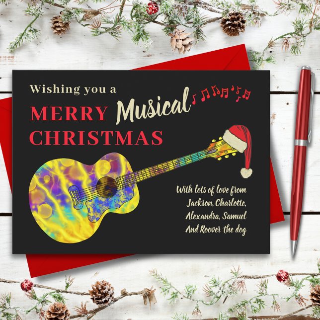 Rock and Roll julgitarr Julkort (Rock and roll guitar christmas custom holiday greetings card for guitarist musician & music teacher)
