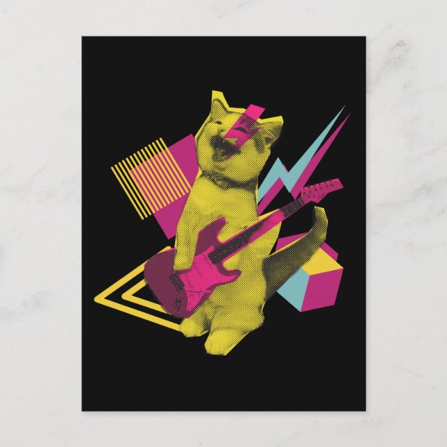 Rock and Roll Katt Gitarr Musikant Vykort (Framsida)