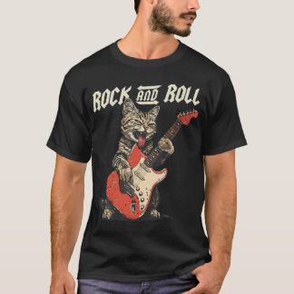 Rock And Roll Katt Spelar Gitarr Humor Musik T Shirt