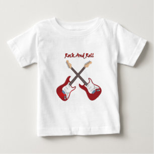 Rock and roll med två vita röda gitarrer tee shirt