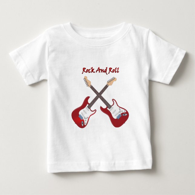 Rock and roll med två vita röda gitarrer tröja (Framsida)