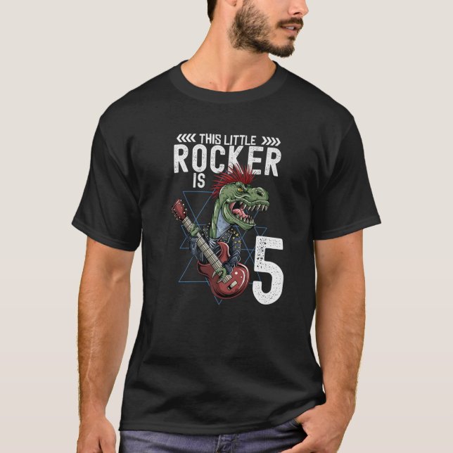 Rock and roll Music T Rex Dinosaur 5:e födelsedage Shirt (Framsida)