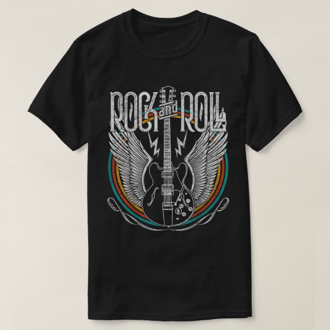 Rock And Roll Musik Gitarr T Shirt (Design framsida)