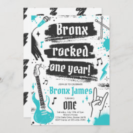 Rock and roll Party Rocked ett år 1:a födelsedagen Inbjudningar