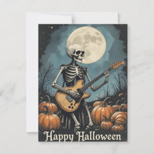 Rock and roll Skeleton Halloween Music Älskare Vykort